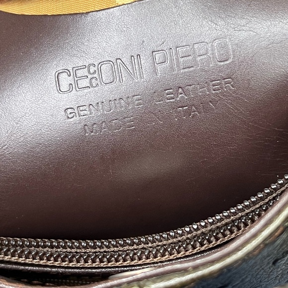 Cecconi Piero Ostritch Leather Made in Italy Olive and Brown Shoulder Bag VTG - Picture 2 of 14